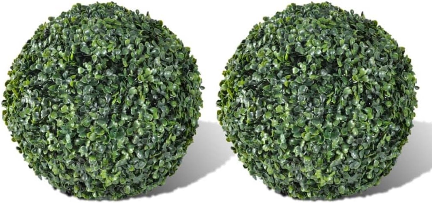 Kunstbuxusballen, 2 stuks, 27 cm diameter, buxusballen, set voor binnen en buiten, gevormde ballen van kunststof met natuurlijke groene textuur, ideaal voor potten