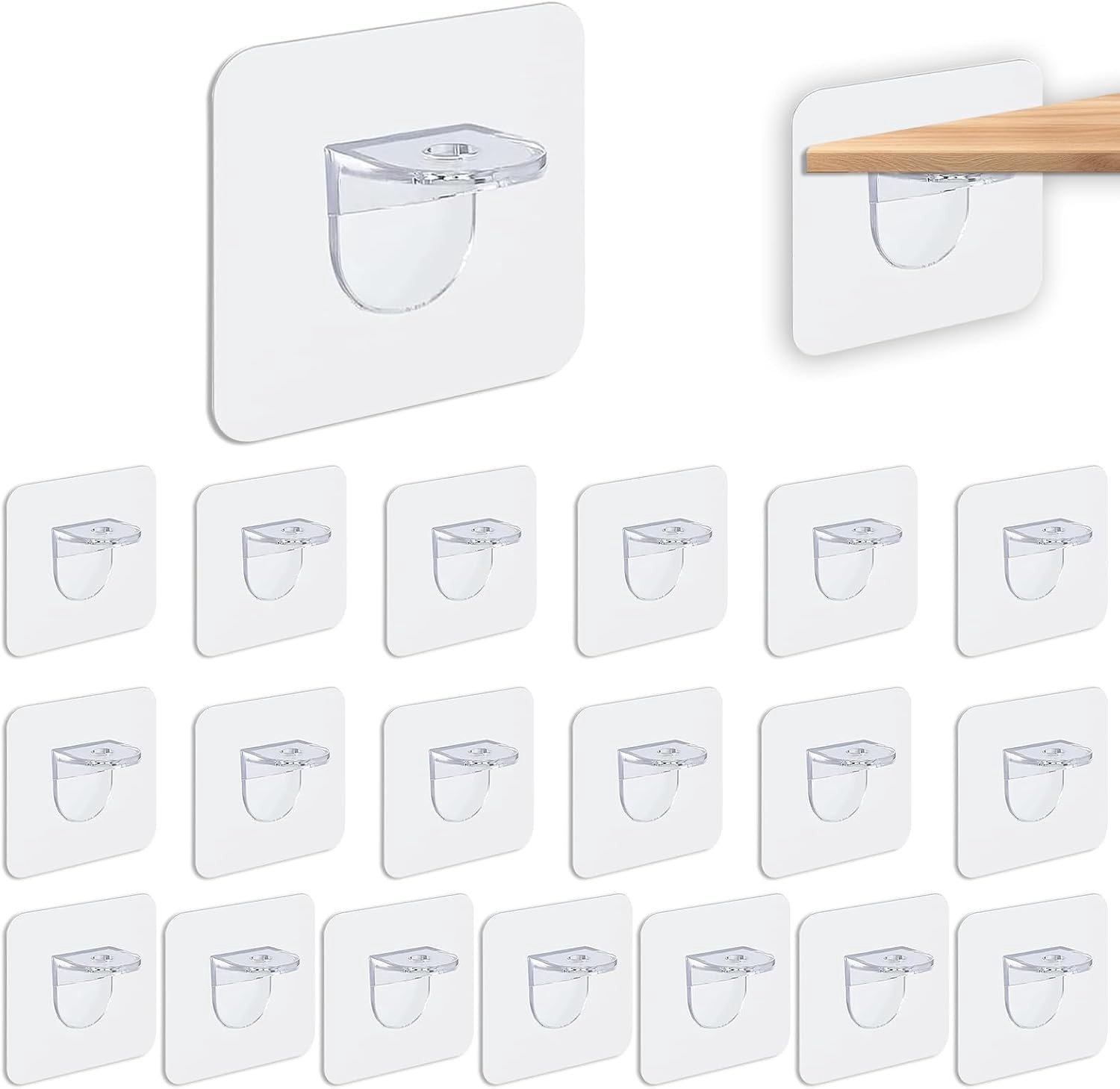 20 Stuks Transparante Acryl Planksteunen, Zelfklevende Plankhouders voor Kasten, Boekenkasten en Scheidingswanden, Eenvoudige Installatie zonder Boren, Draagvermogen tot 10 kg
