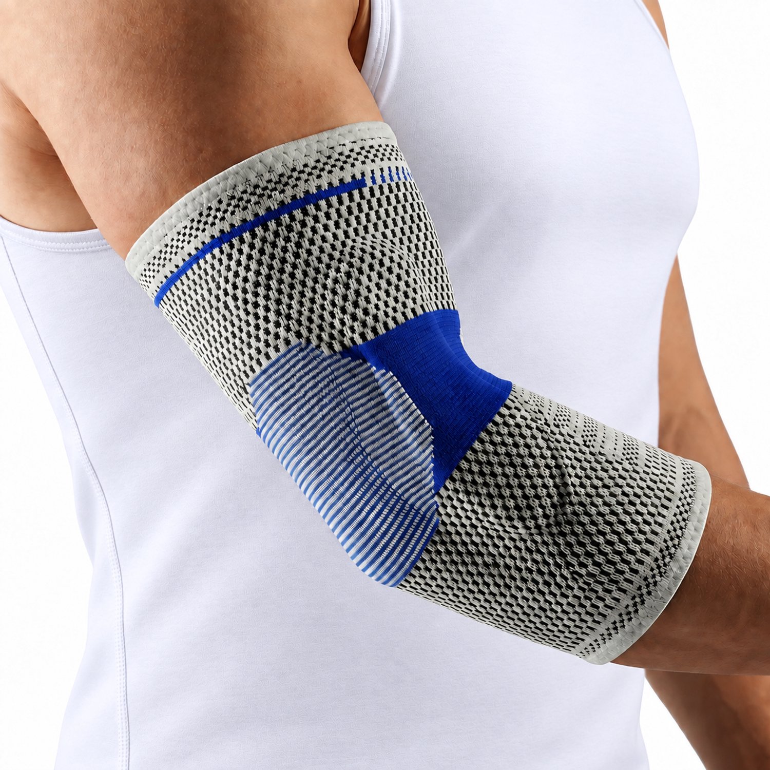 DOWO® - Elleboogbrace met siliconen pads - Elastische compressie - Tennisarm - Golfarm - Badminton - Powerlifting - Grijs - 1 stuk - Elleboogomtrek 25-29 cm