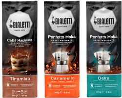 Bialetti Perfetto Moka Tiramisu Caramello Deka - Mixverpakking - Gemalen Koffie - 750g (3x250g)