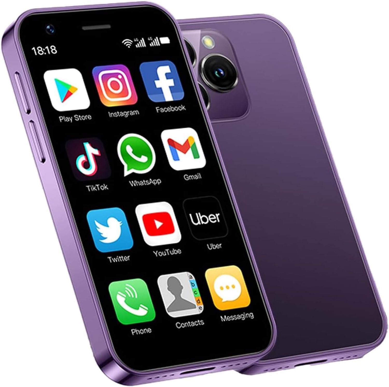 4G simlockvrij Mini‑smartphone, 3,0 inch, Dual‑sim, 2000 mAh, Android 10, tweede telefoon, 2GB+16GB Paars