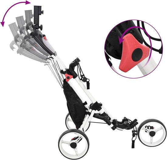 Inklapbaar, aluminium, 100 x 69 x 114 cm, golftrolley met voetrem, zwart — afbeelding 5