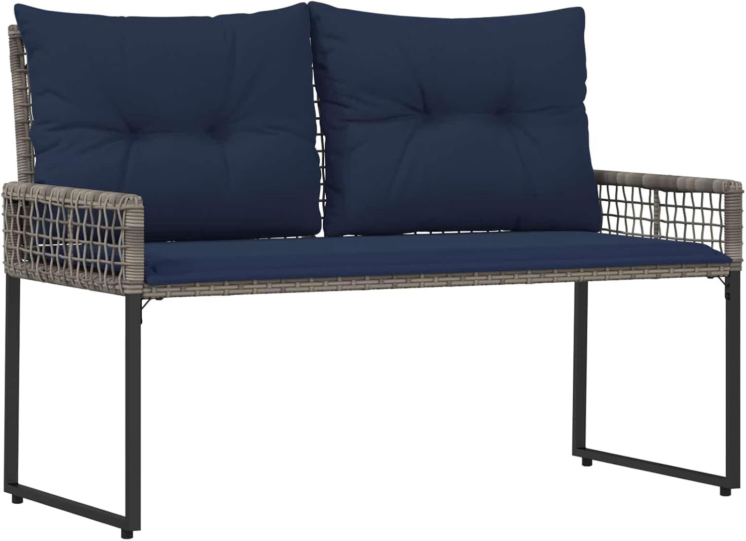Tuinbank met kussen grijs en marine 118 x 55 x 82 cm