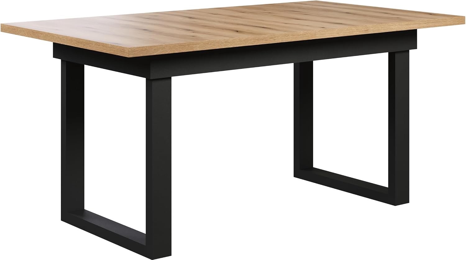 - eettafel - zwart/Evoke eiken - uittrekbare eetkamertafel met metalen poten - (b x h x d) 160-200 x 76 x 80 cm - tafel geschikt voor keuken, eetkamer of woonkamer