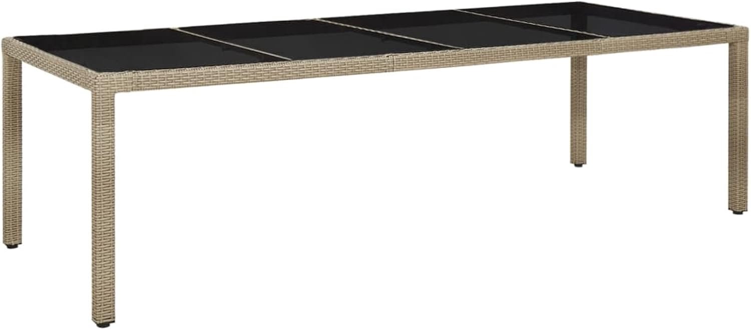 Beige, 250 x 100 x 75 cm, van gehard glas en polyrotan, tuintafel, tuintafel, campingtafel, eettafel voor de tuin
