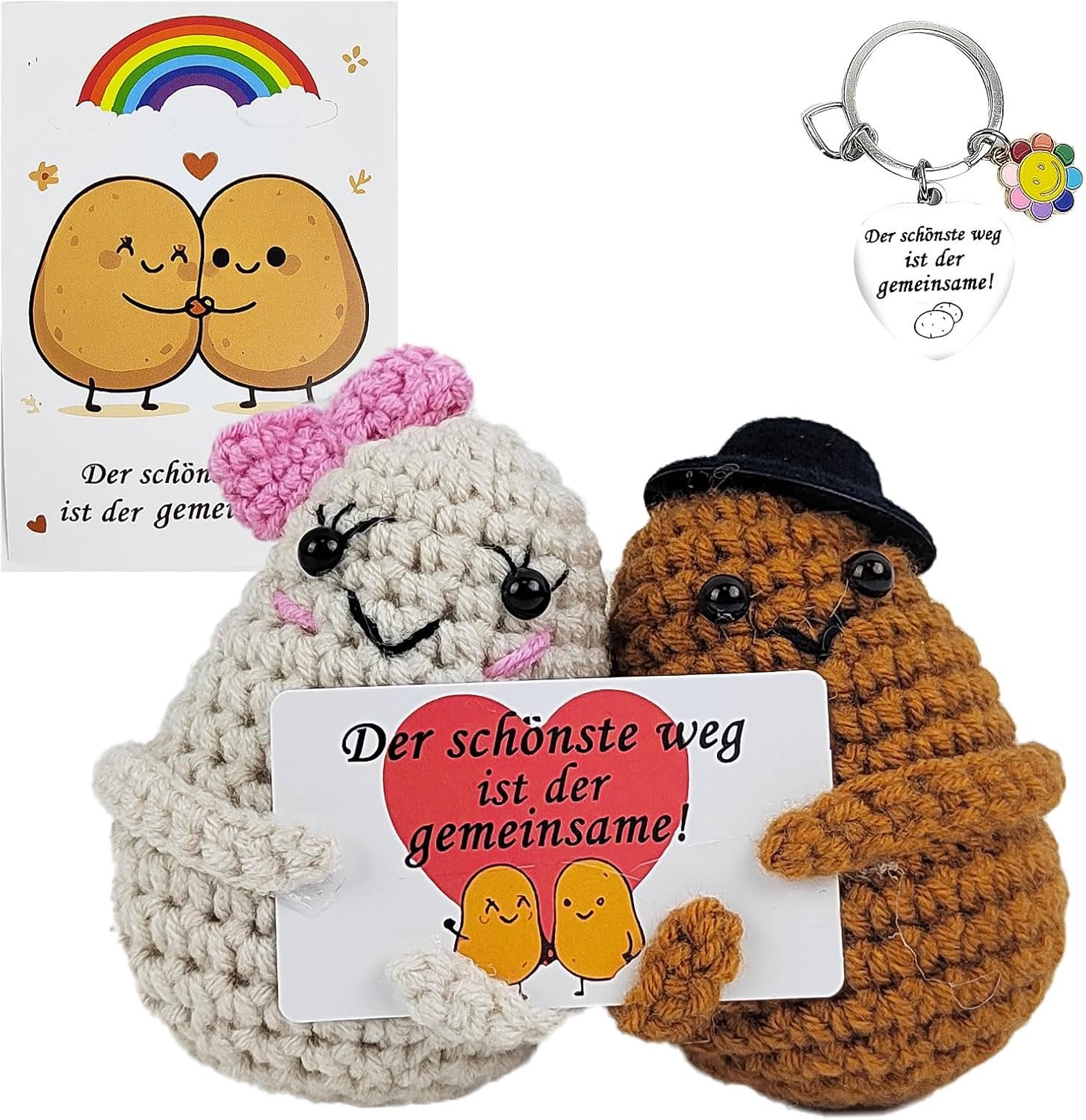 Pluche poppen van wol, creatieve pluche poppen, met kaart en sleutelhanger, ideaal voor bruiloft, verloving en Valentijnsdag
