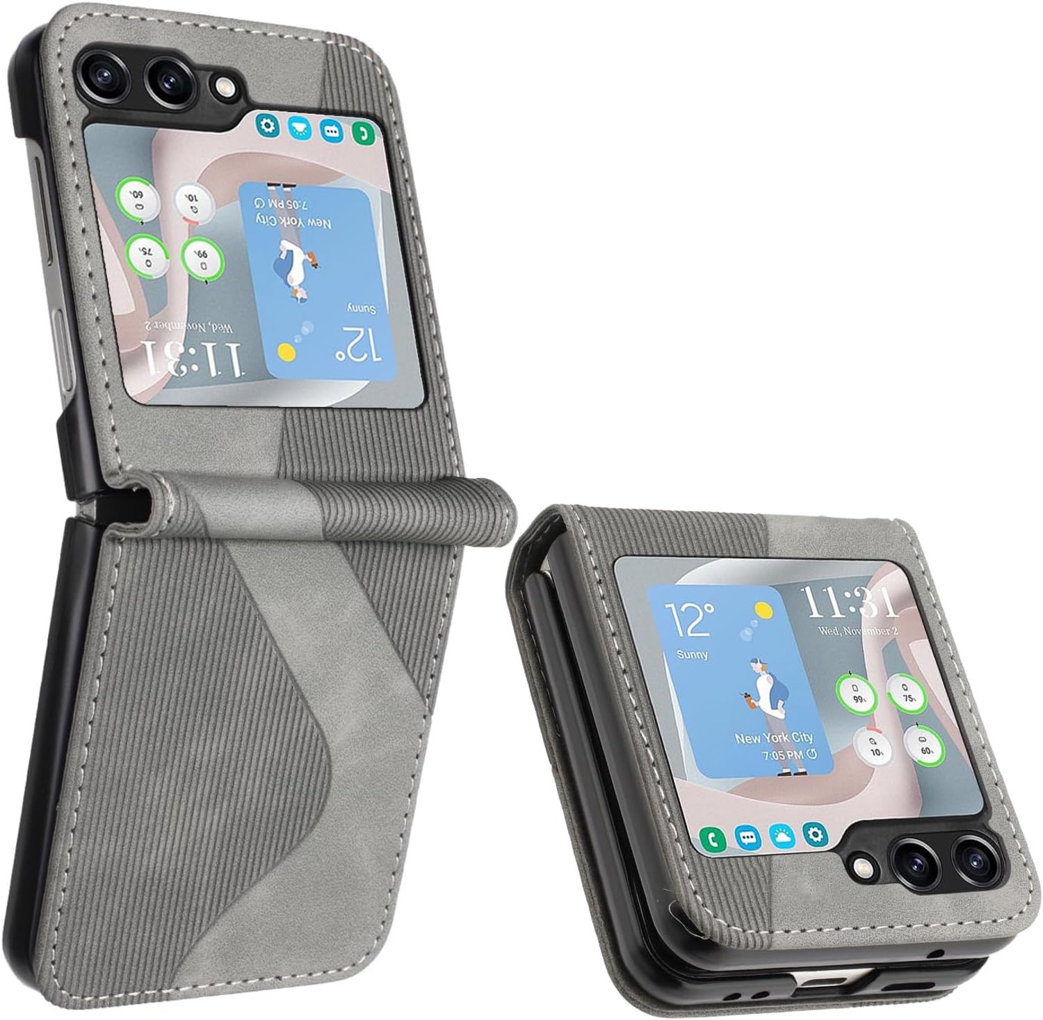 Hoesje voor Samsung Galaxy Z Flip 6, lederen Flip beschermhoes met kaartsleuf en portemonnee Standfunctie Magnetisch voor Samsung Z Flip 6 (Grijs)