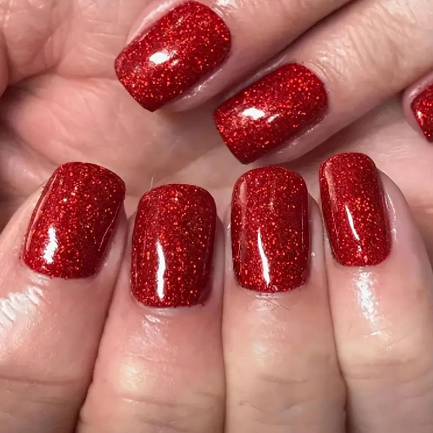 24 stuks korte vierkante kunstnagels, natuurlijk, kersenrood, effen, om op te plakken, French Press on Nails met gelpad, glanzend, acryl, voor dames en meisjes