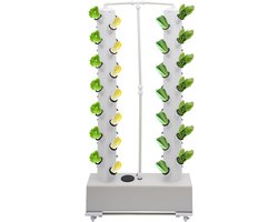 56 pods hydrocultuur aanbouwsysteem, verticale hydrocultuur toren met 4 wielen (2 met remmen), aardloze teelt tuin, hydrocultuur toren met 30 liter watertank, geschikt voor binnen en buiten (wit)