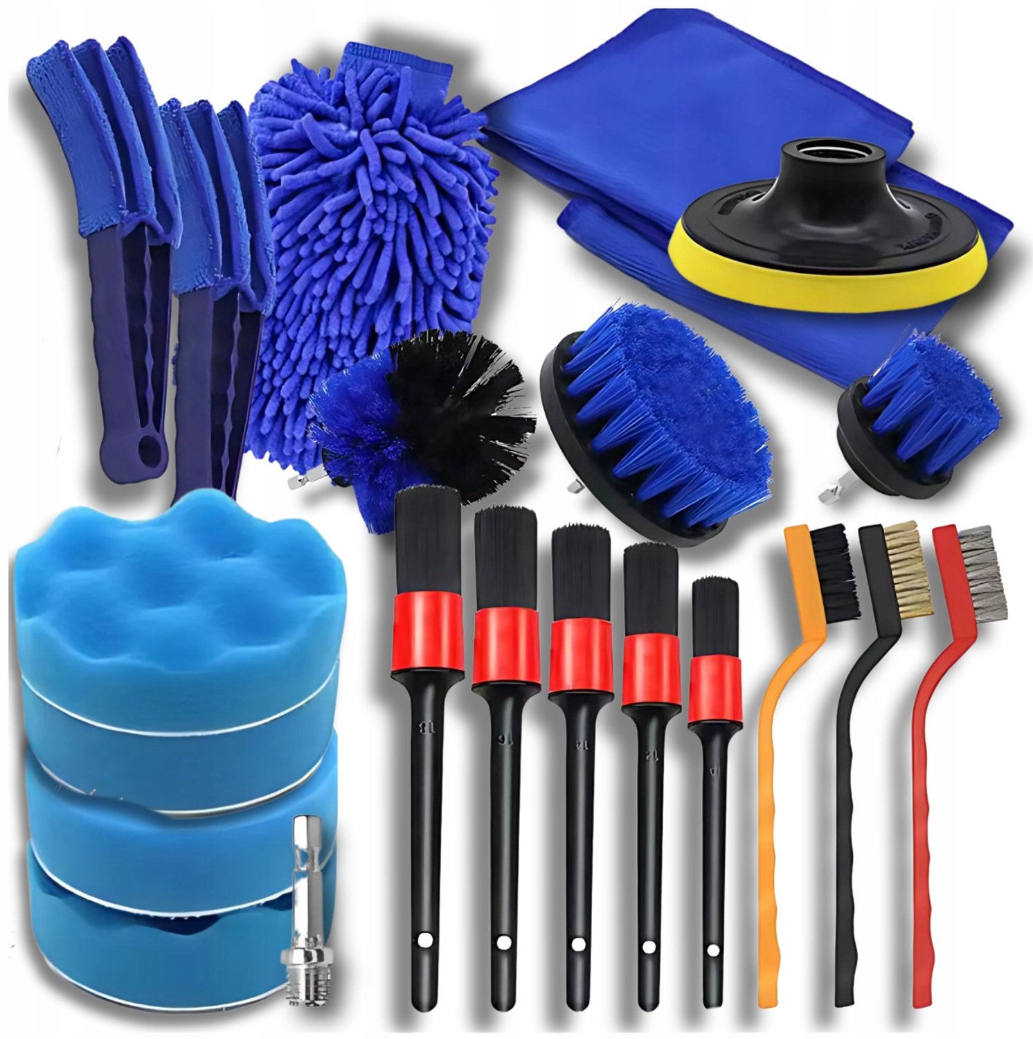 22-delige Autodetailing Set: Reinigingsborstels & Pads