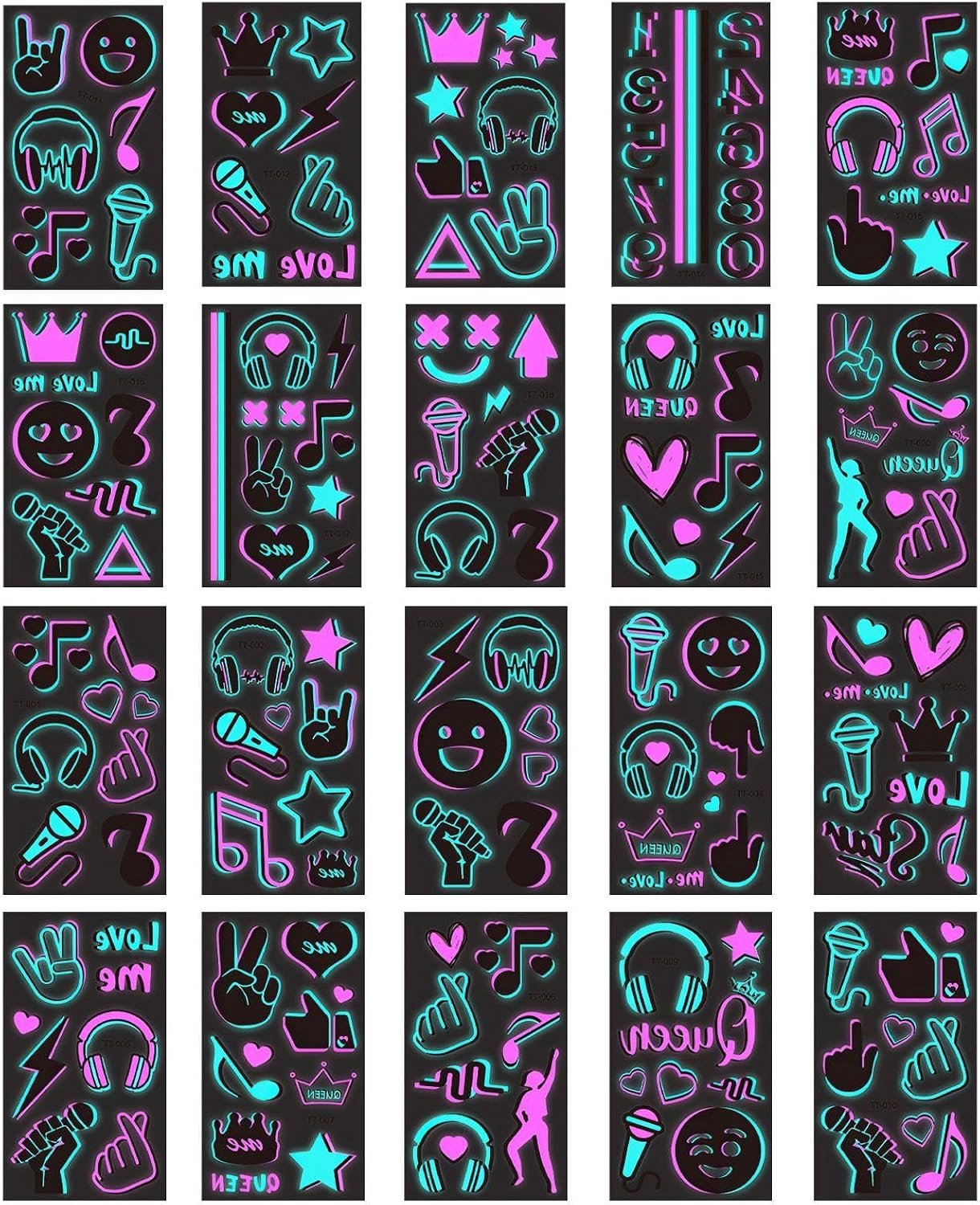 20 Lichtgevende Tatoegeringstickers, Stickers Van Het Muziekelement, Waterdichte Tijdelijke Make-Uptoebehoren, Geschikt Voor Overleg, Muziekfestivals En Andere Gelegenheden.
