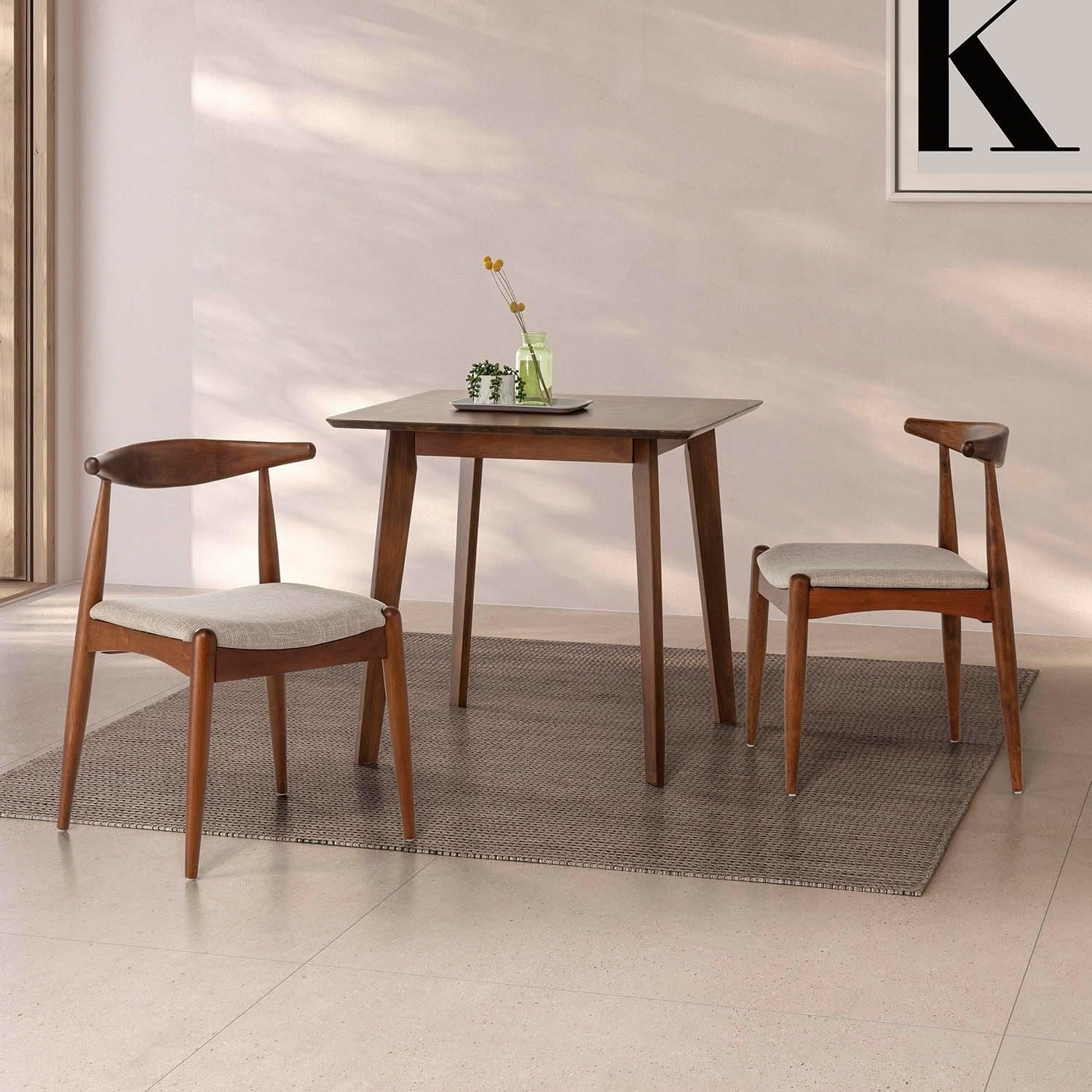 Set van 2 Corzo Eetkamerstoelen Walnootkleur Massief Rubberhout met Hoge Rugleuning – 52,5 x 50 x 74,5 cm – Voor Eetkamer, Keuken en Horeca