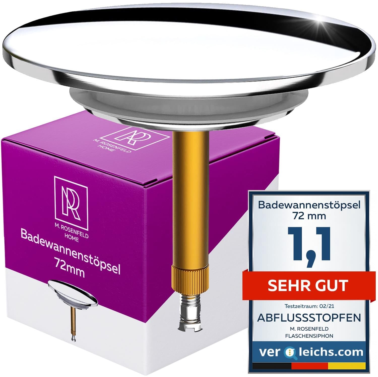 Universele Badstopper - Diameter 72 mm - Hoogwaardige Messing Chroom