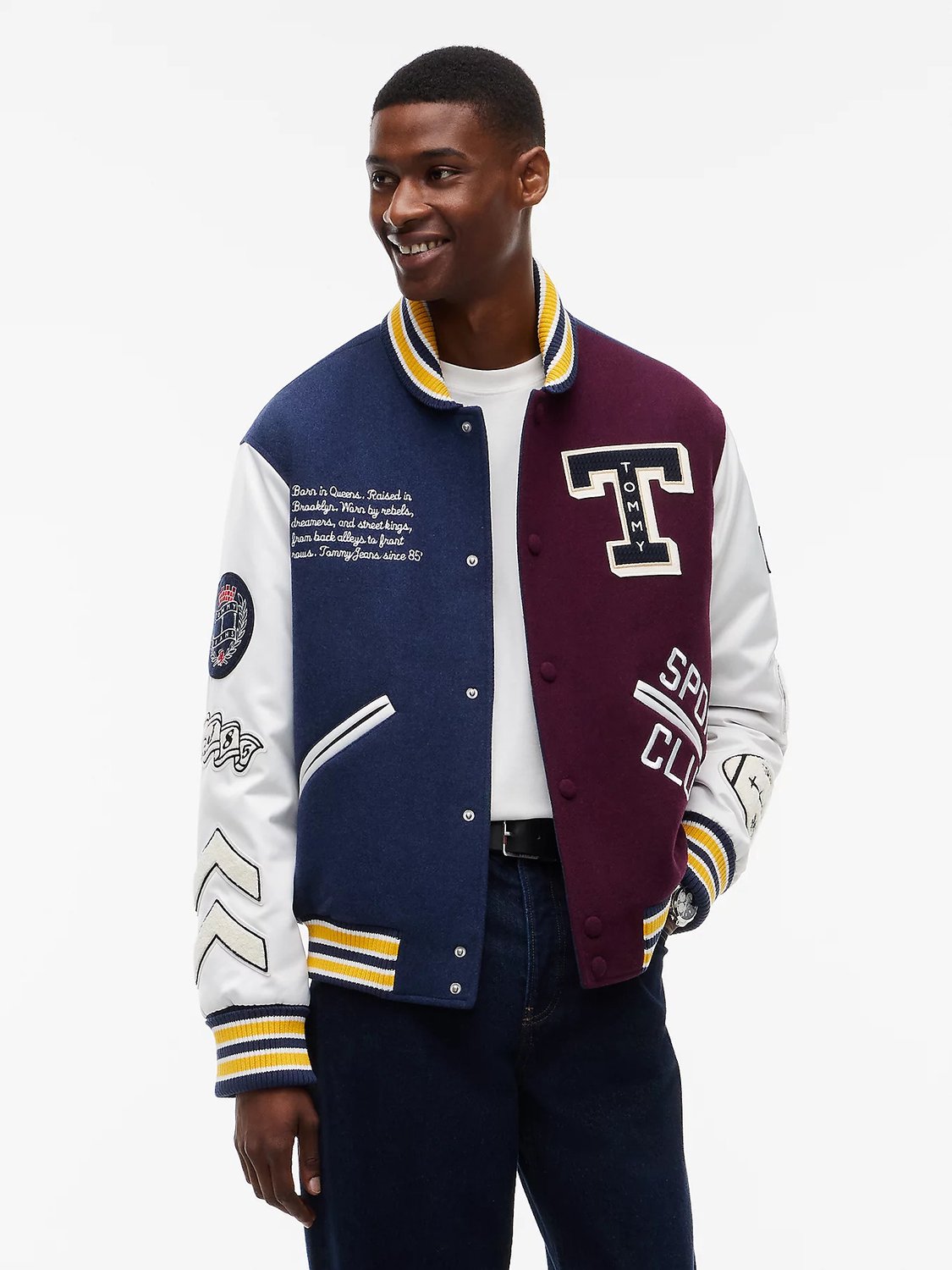 Tommy Jeans Jas Tjm Letterman Wool Varsity Jkt Dm0dm23507 C1g Dark /multi Mannen Blauw
