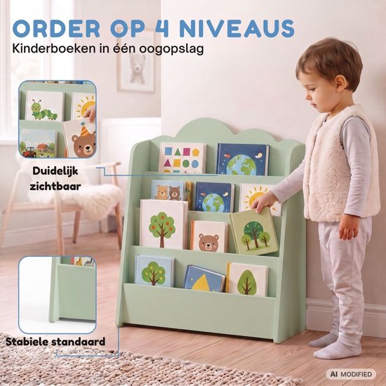 Coemo Speelgoedkist & Boekenrek Mintgroen CLOUDY 58x27x67 cm – Opbergkist met Wolkdesign, Stevige MDF-Constructie, Afgeronde Hoeken, Kinderkamermeubel — afbeelding 5