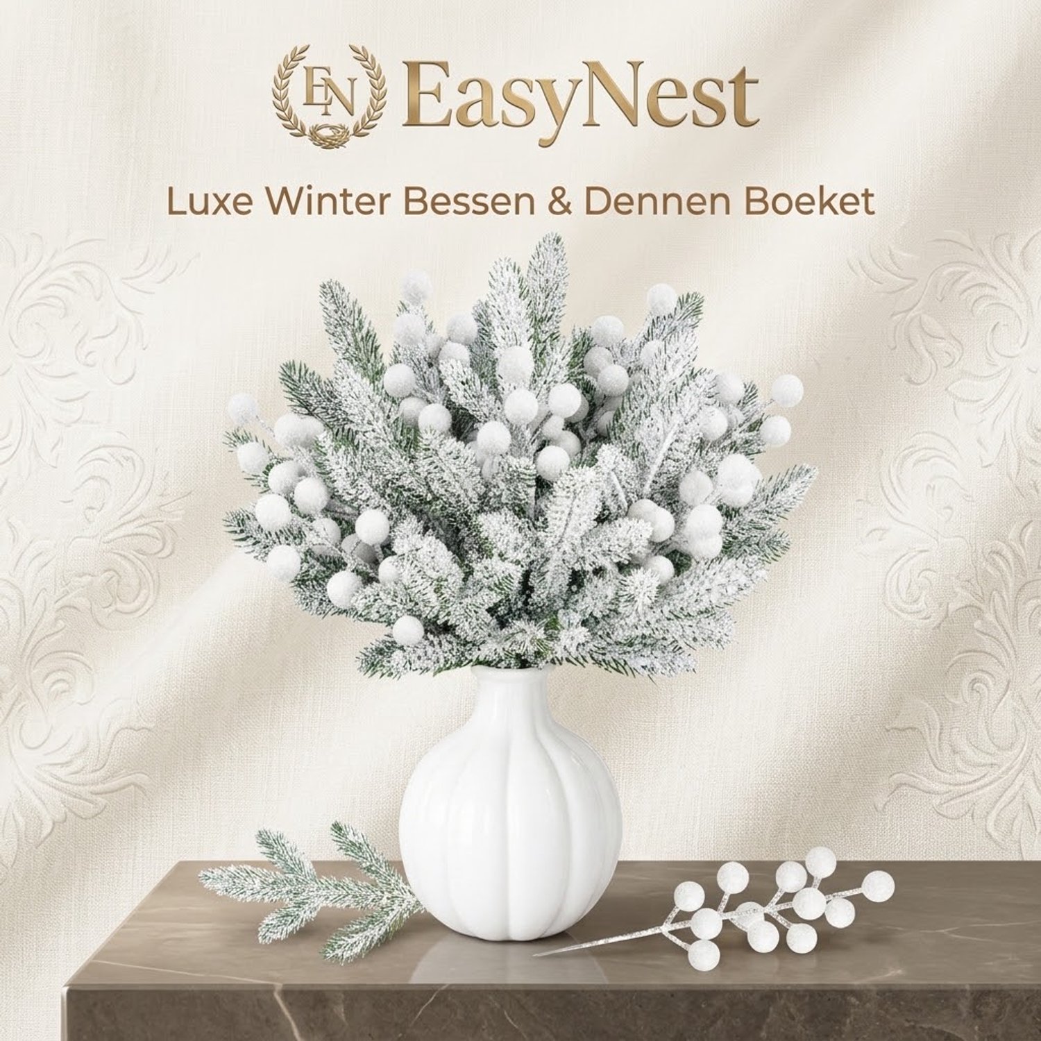 24 Stuks Kunstmatige Kerstdecoratie – Kersttakken met Kunstsneeuw en Bevroren Bessen – Kunst Dennennaalden en Kerstbloemen – Winterdecoratie voor Kerstboom, Kerstkrans, Vaas, Tafel en Winterbruiloft – foto 3
