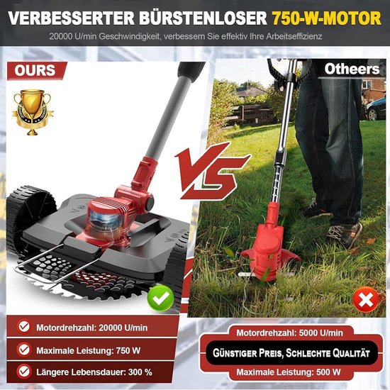 Traumheim HY-08 - Accugrastrimmer - 2 x 4,0 Ah accu - Telescopisch - Rood — afbeelding 5