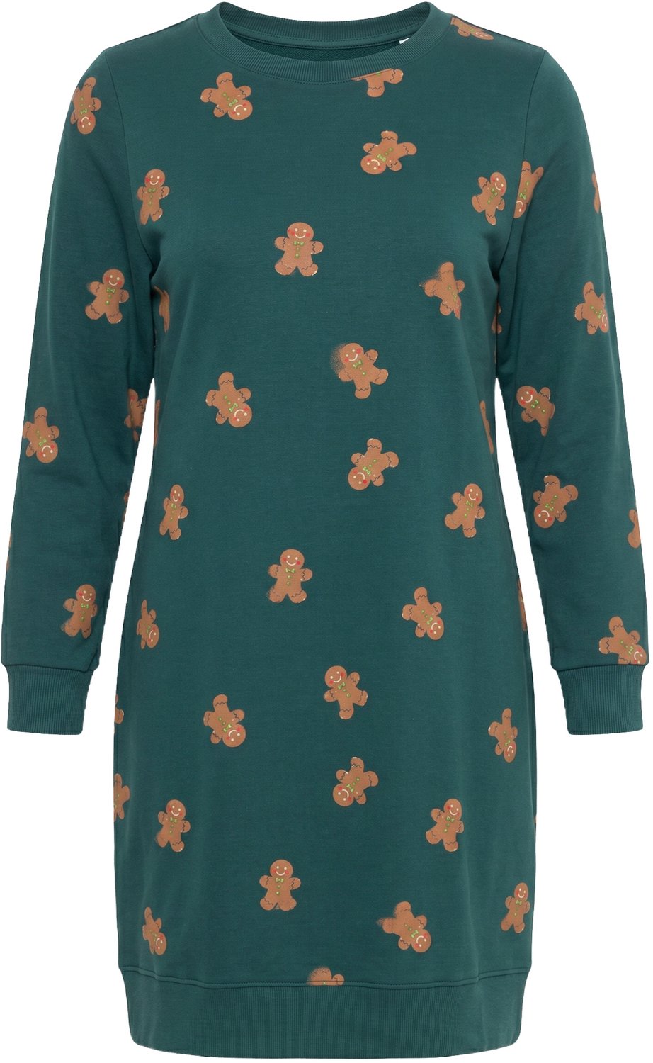 Ulla Popken Dames - Kerst-sweatjurk ronde hals lange mouwen - Smaragdgroen - Maat 50+