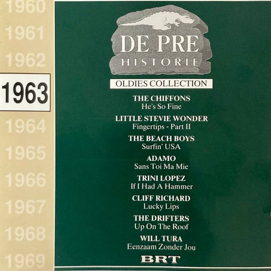 Groene hoes van De Pre Historie 1963 cd met lijst van oude hits en artiesten.