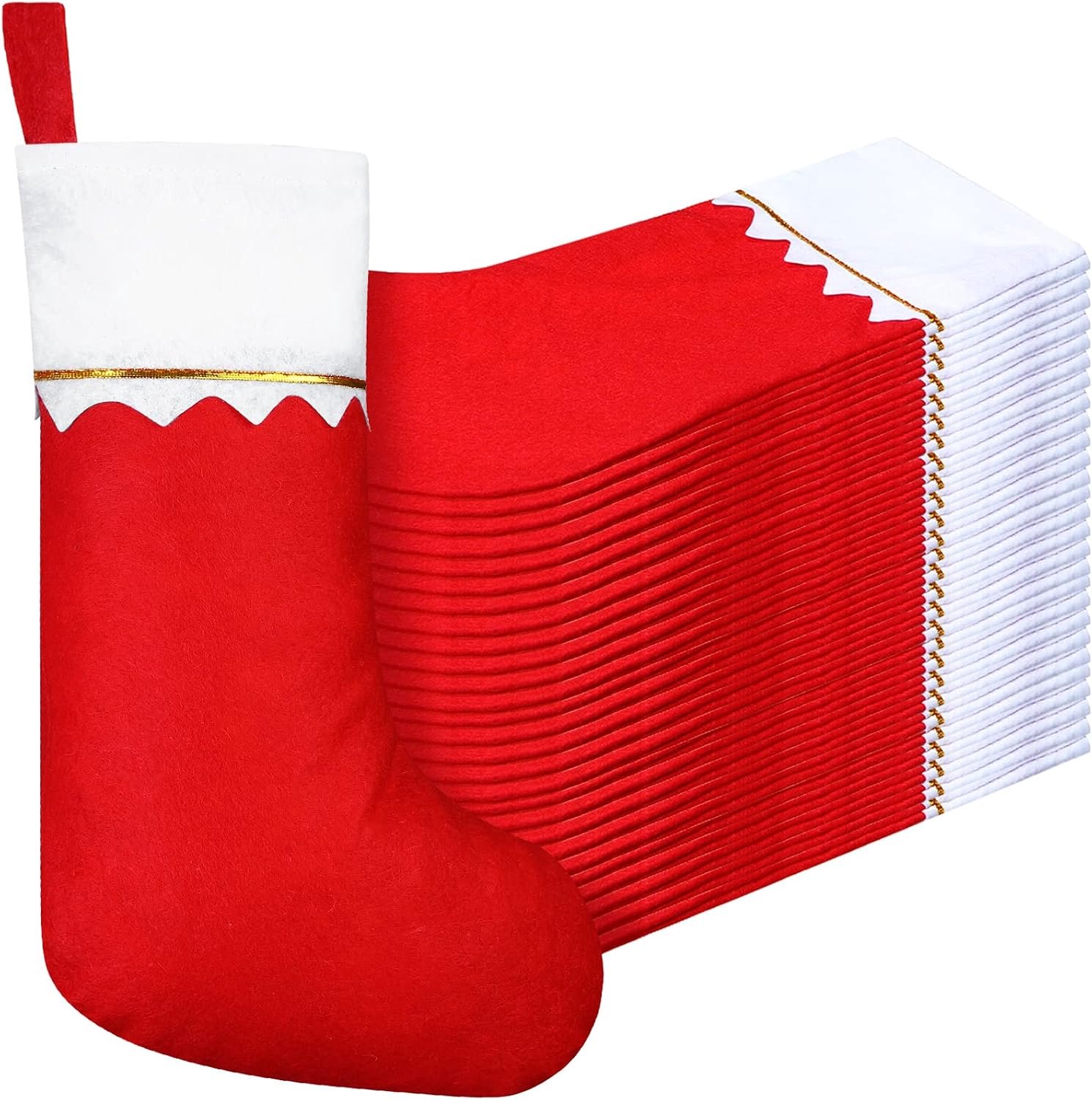 KZQ 24 Stuks Kerstkous – Rode Kerstkous van vliesmateriaal – Kerstkousen hangend – Geschikt om op te hangen aan de open haard of in de kerstboom en te vullen met cadeautjes van de Kerstman Rood