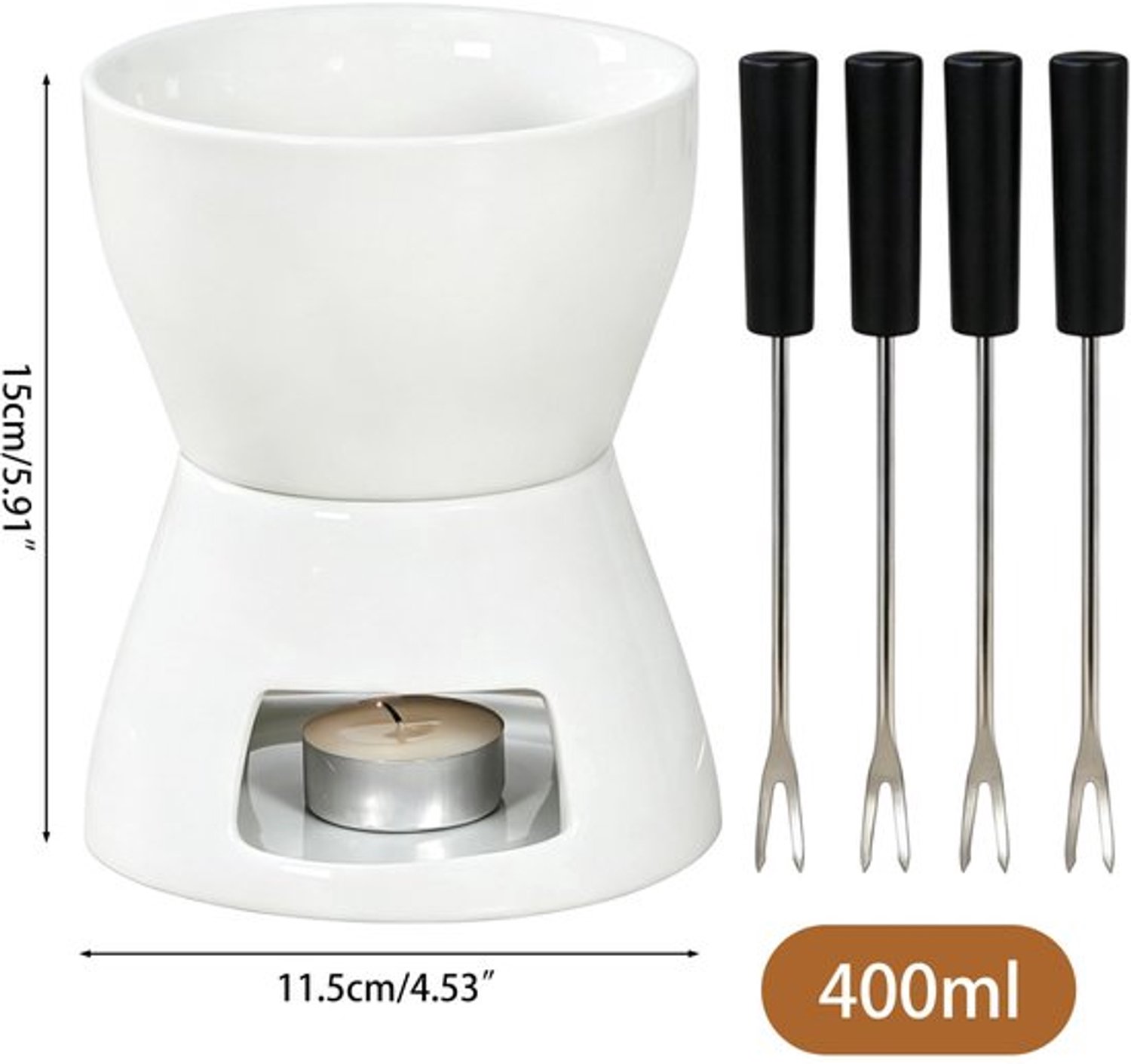 Keramische Chocolade Fondue Pot Set 400ml, Chocolade Fondue Mok met 4 Vorken – foto 3