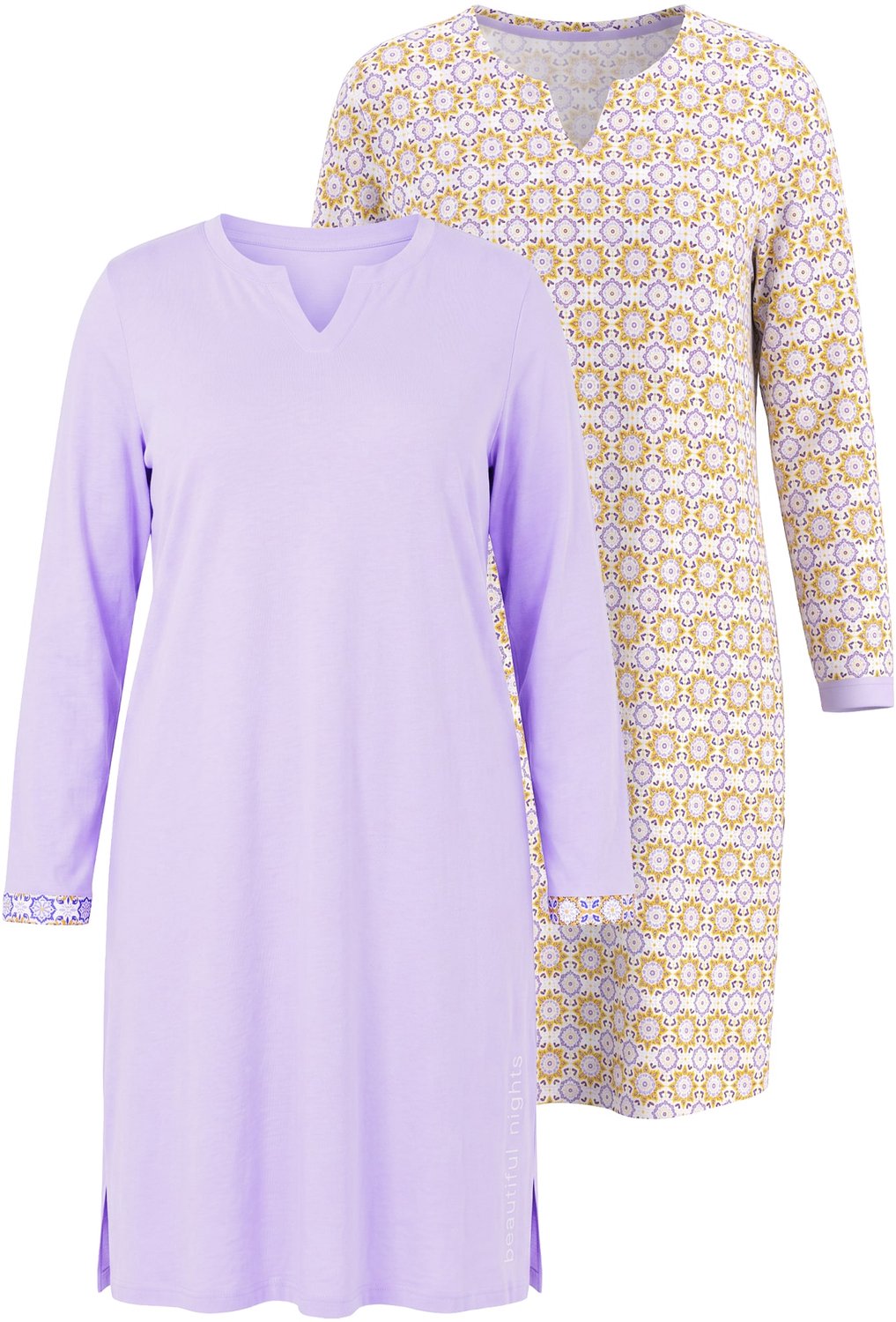 Ulla Popken Dames - Bigshirts 2-pack tuniekhals lange mouw - Zachtlavendel - Maat 54+