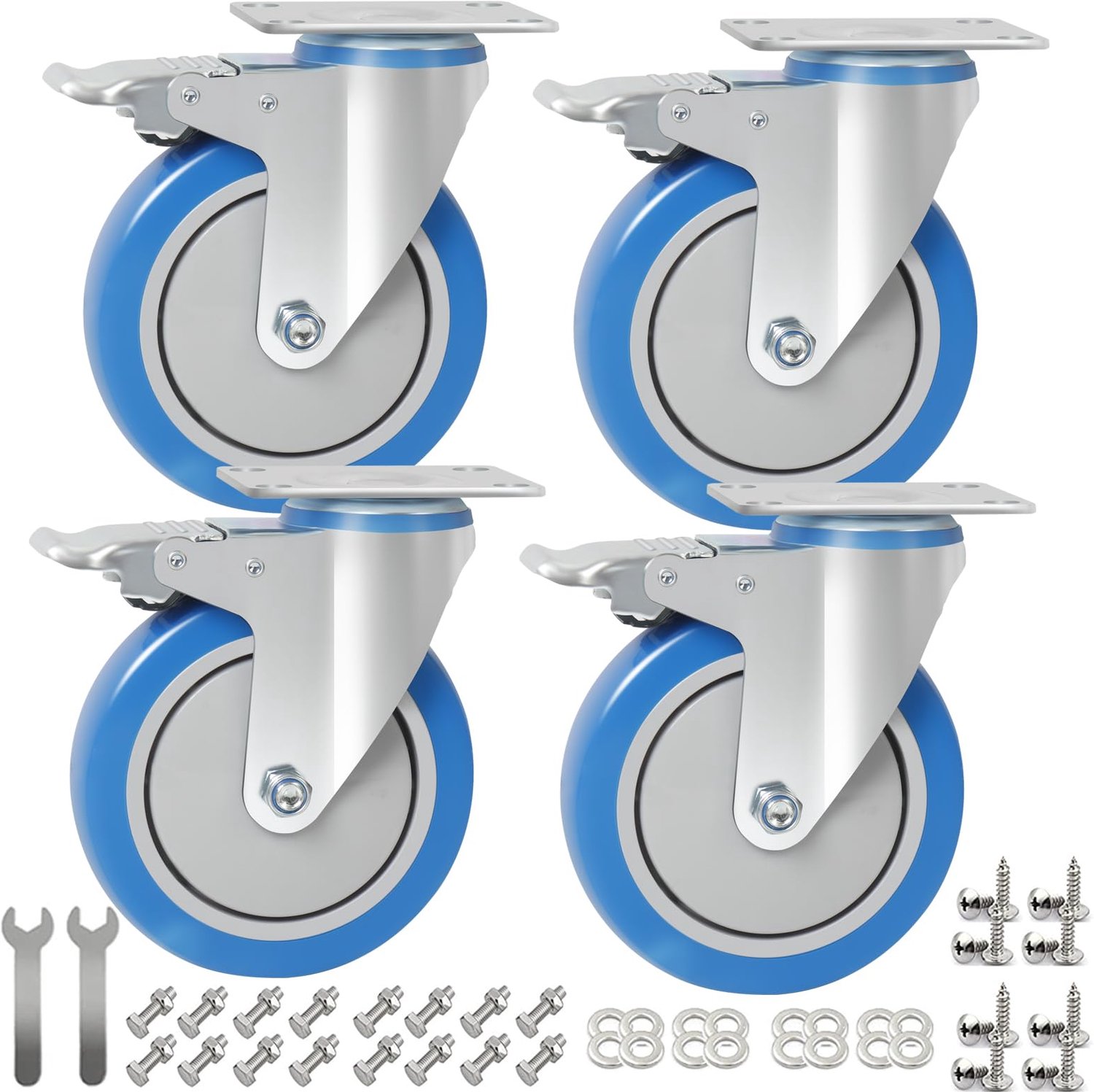 Zware 100 mm Meubelwielen met Rem, 4 stuks