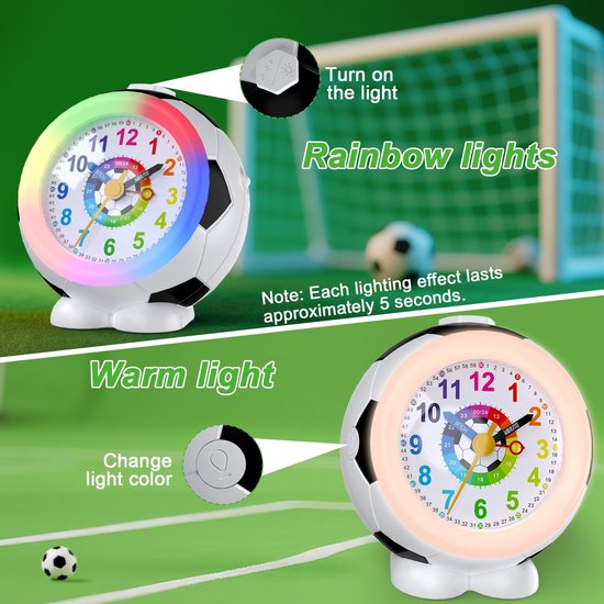Stille Kinderwekker met Voetbalthema en Nachtlampje — afbeelding 3
