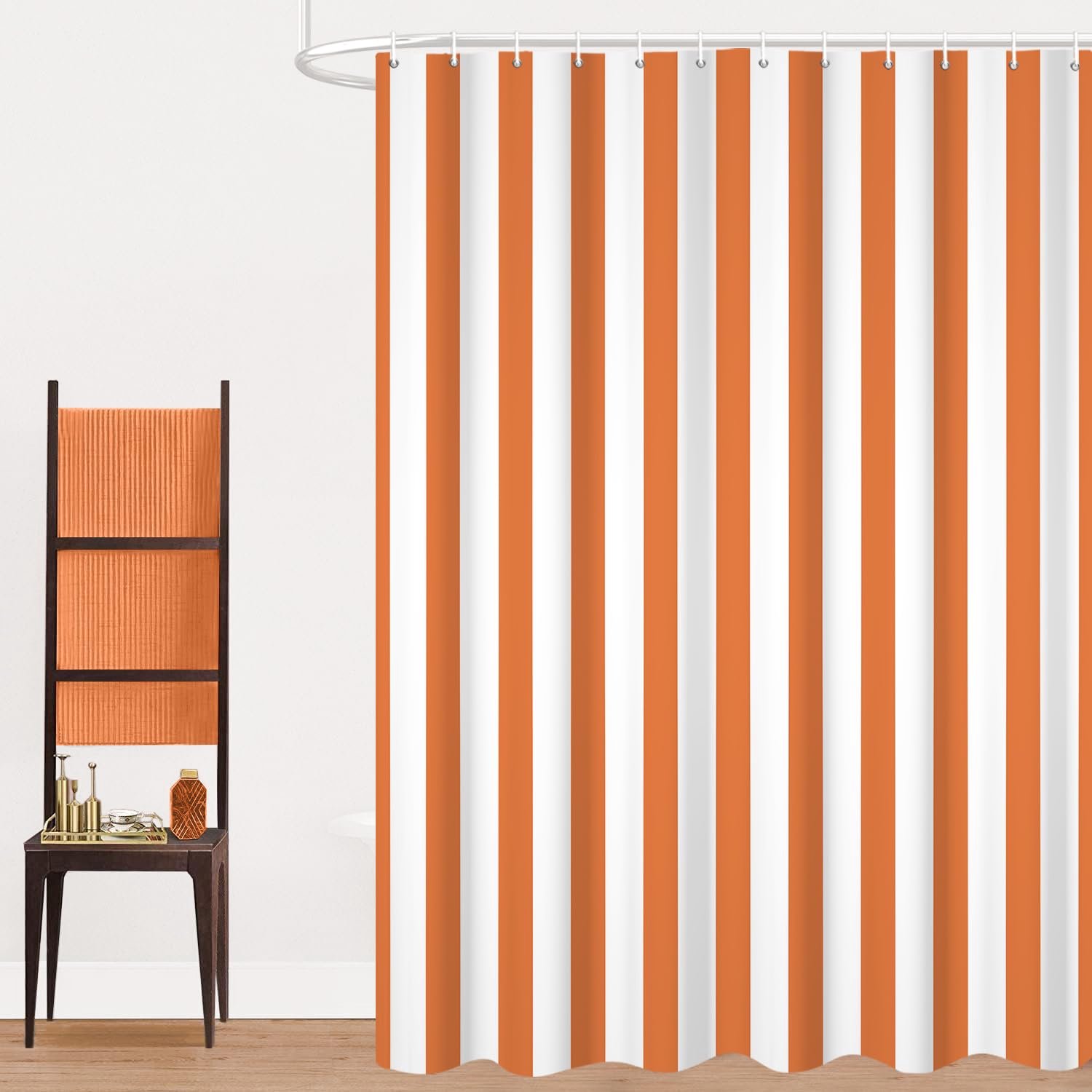 Douchegordijn 120 x 200 cm Oranje en Wit Waterdicht met Haken