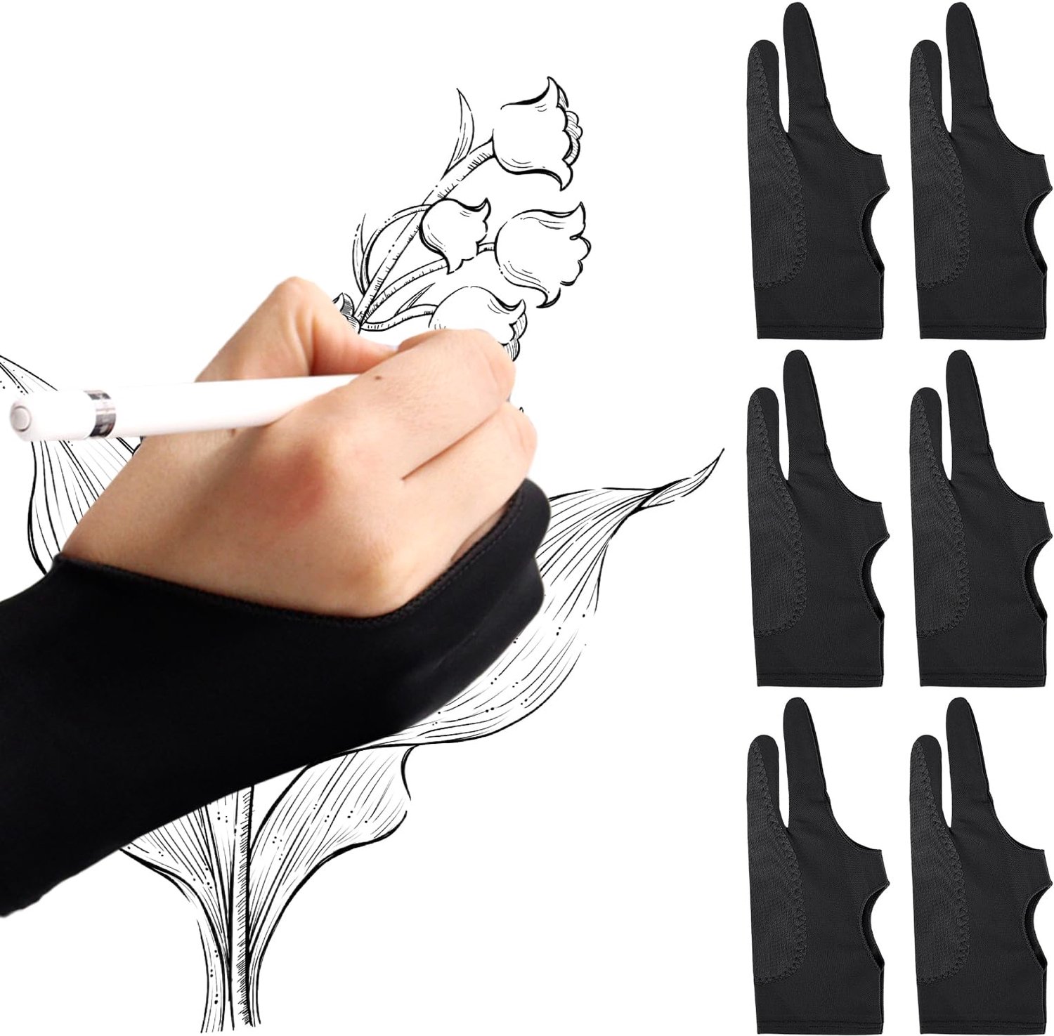 6 Stuks Tekenhandschoenen voor Touchscreen Gebruik