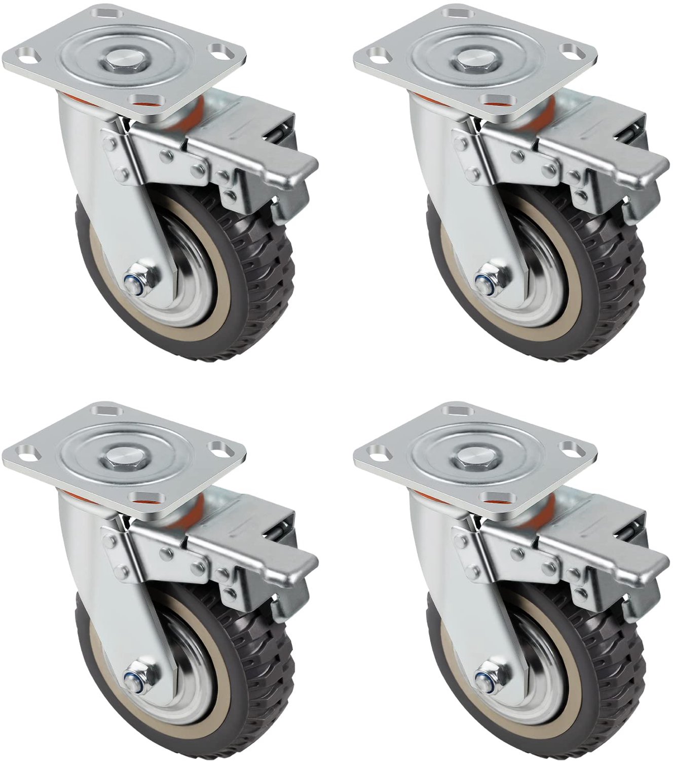 Zwenkwielen Heavy Duty - Zwenkwielen Set van 4 - Zwenkwielen met Rem - Transportwielen - Meubelwielen - Draagvermogen 1600 kg