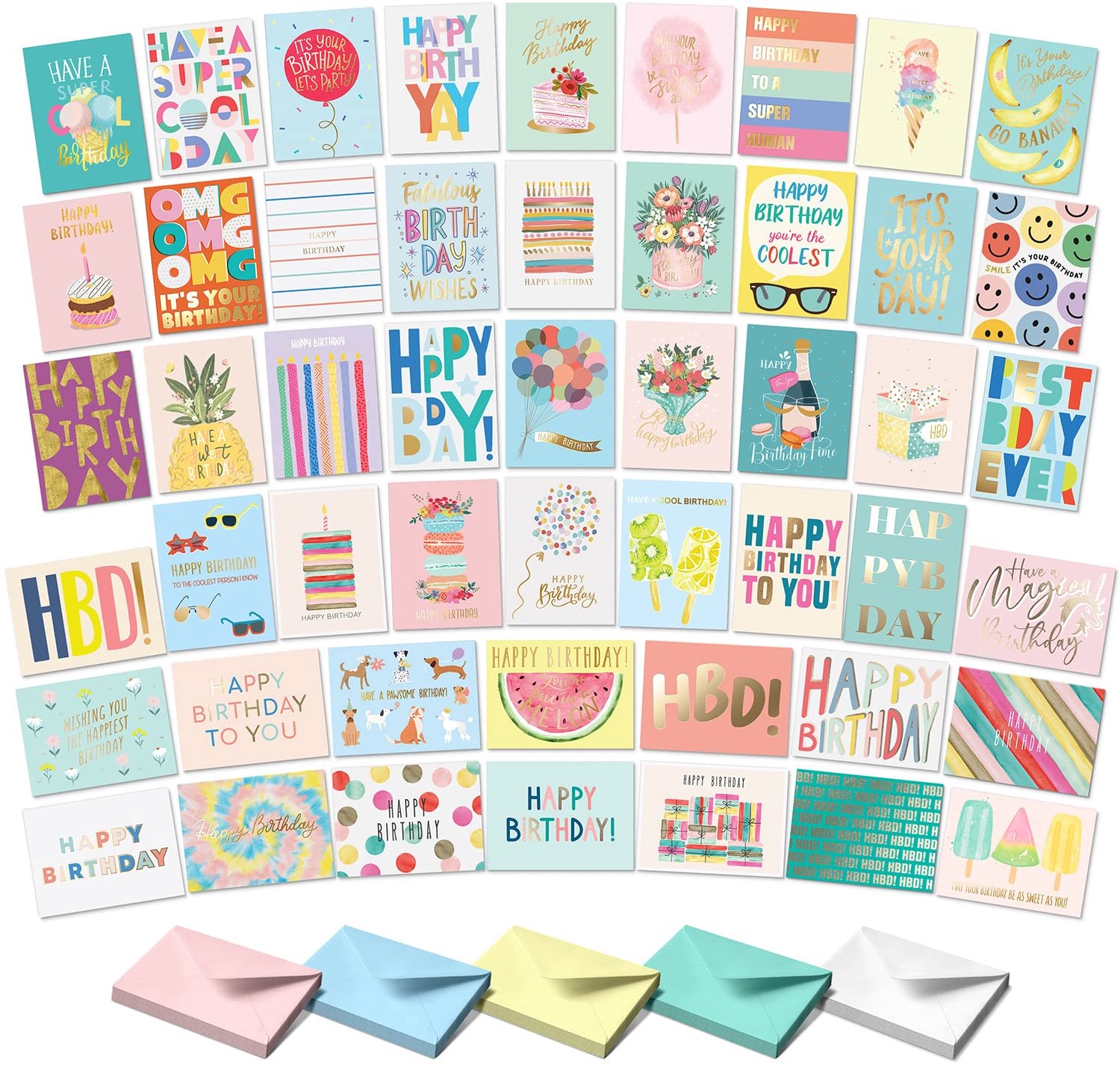50 Verjaardagskaarten met Enveloppen - Assortiment Box