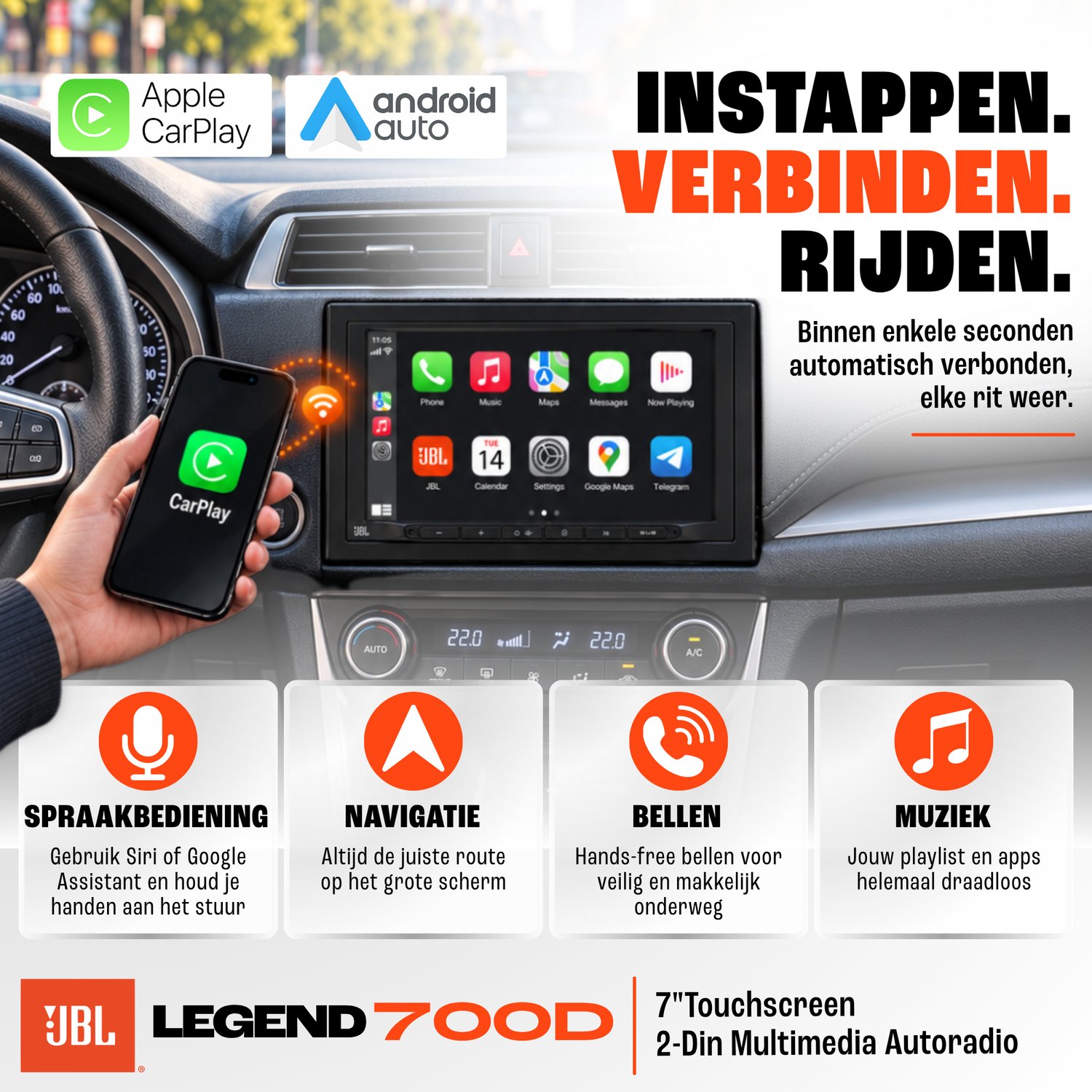 JBL Legendary PACK - Complete Car Audio Set - Legend 700D 7 Inch Autoradio + BassPro Nano Actieve Subwoofer - CarPlay & Android Auto – foto 4