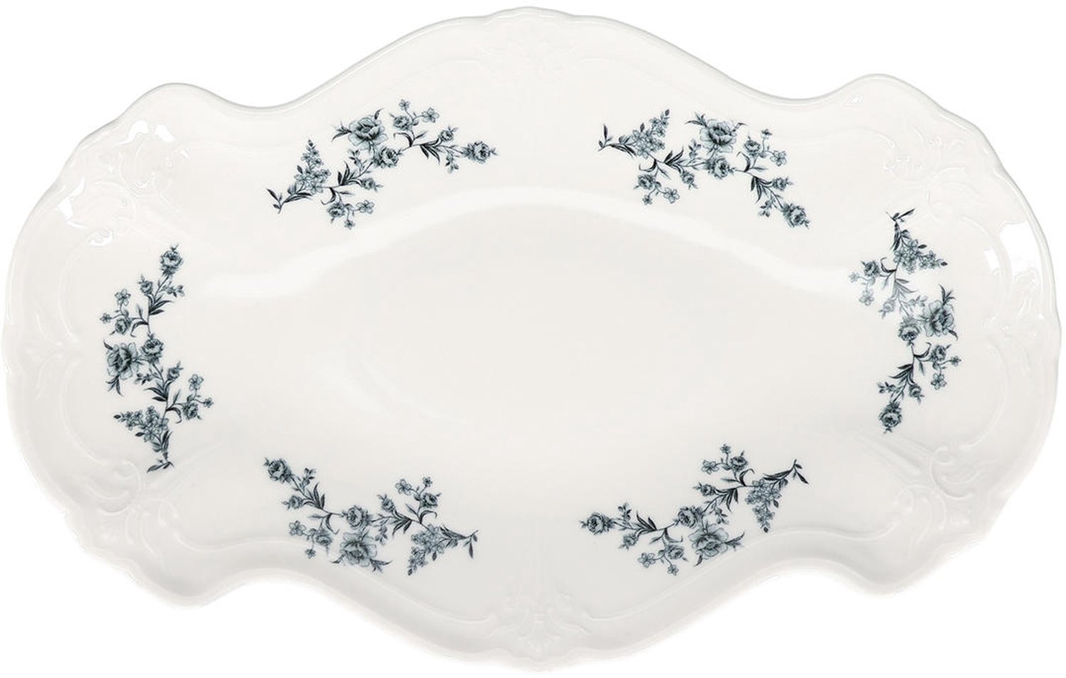 Fameilleur serveerschaal 39x25cm zwart flower Retro set van 2 - porseleinen schaal om te serveren en delen, voor salades, bijgerechten, fruit en hapjes, vaatwasser- en magnetronbestendig, voedselveilig, servies voor thuis, restaurant en horeca