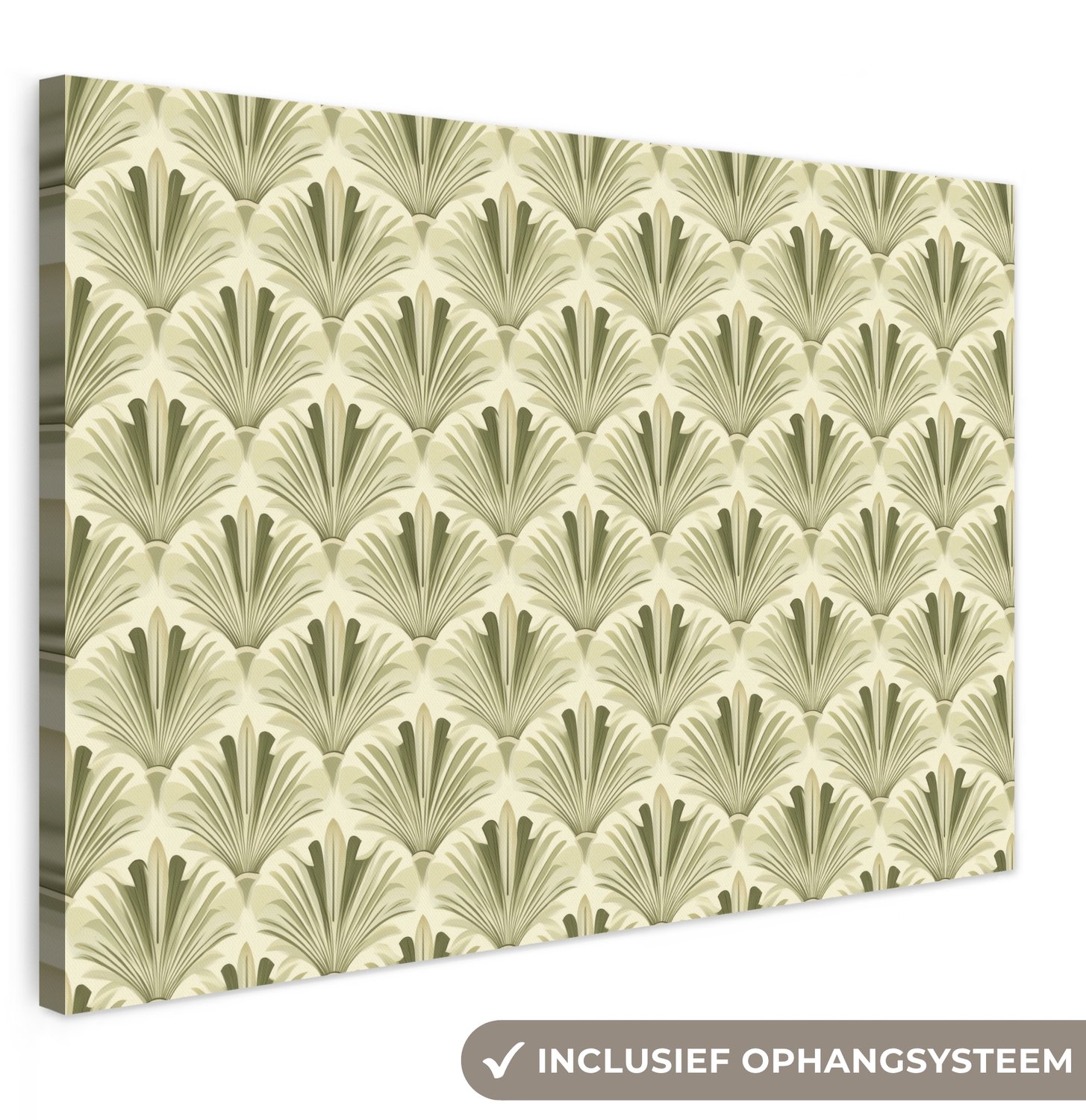 Canvas schilderij 140x90 cm - Exclusieve wanddecoratie Klassiek - Waaier - Groen - Muurdecoratie woonkamer - Slaapkamer decoratie - Kamer accessoires - Schilderijen op canvas