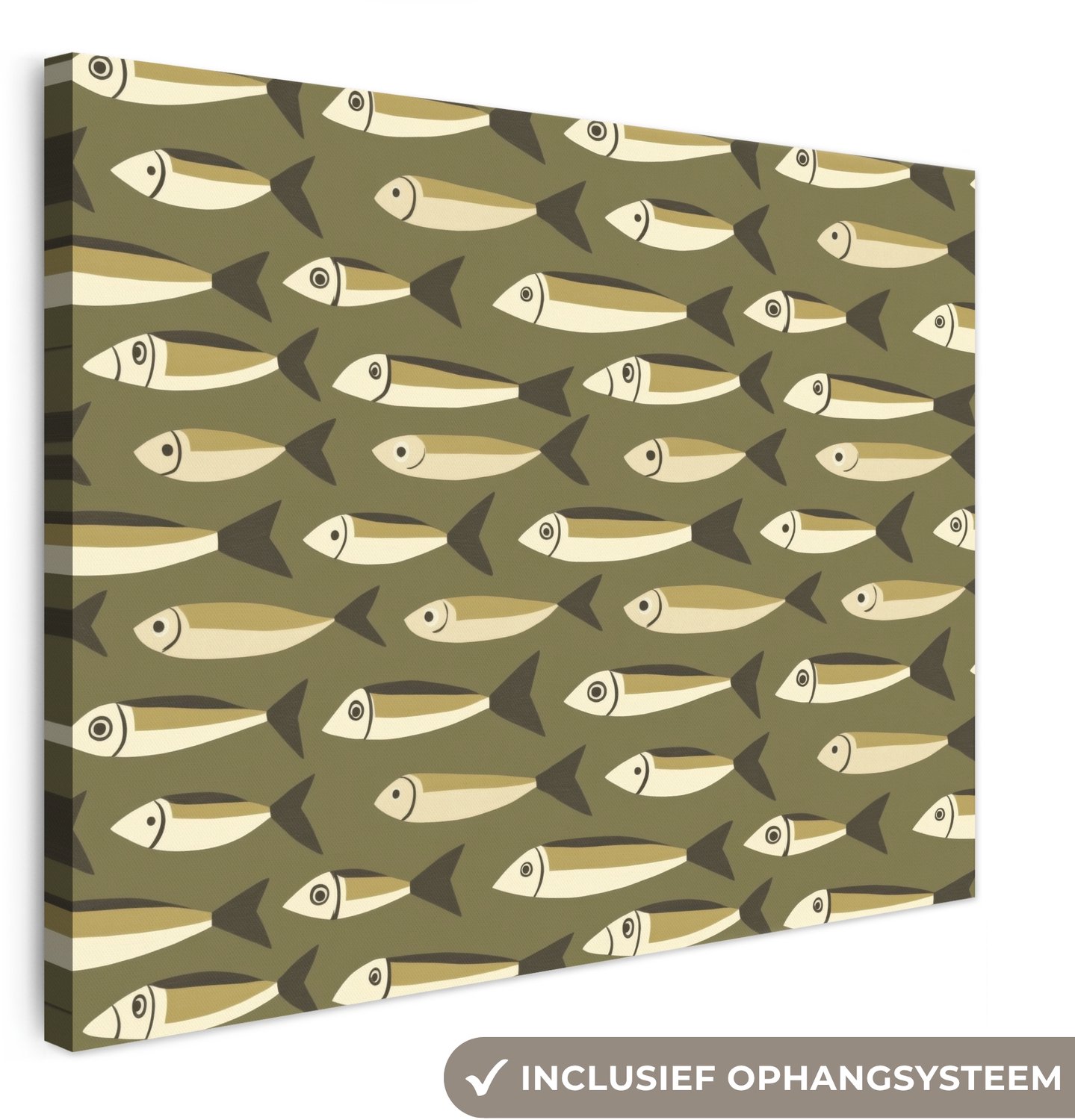 Canvas schilderij 80x60 cm - Exclusieve wanddecoratie Vis - Patroon - Groen - Muurdecoratie woonkamer - Slaapkamer decoratie - Kamer accessoires - Schilderijen op canvas