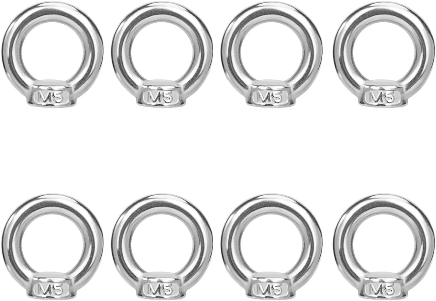 Ringbouten 8 stuks - M5 Schroefdraad - Roestvrij Staal 304 - Robuust en Betrouwbaar - Voor Professionele Lasten - Hoge Belastbaarheid - Oogschroef