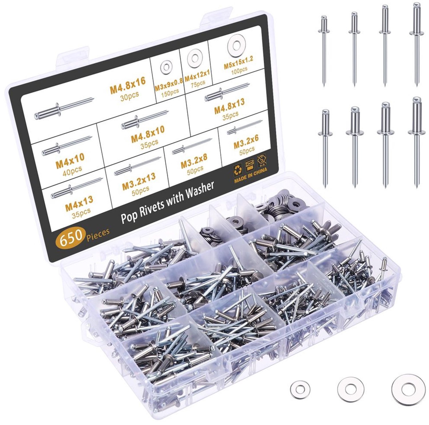Set van 650 RVS Blind Rivets met Wasmachine voor Diverse Toepassingen