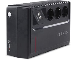 UPS Noodstroomvoeding - 800 VA 480 W - 3 Schuko Stopcontacten - Compact Kunststof - Zwart - Voor Kantoor En Werkplek