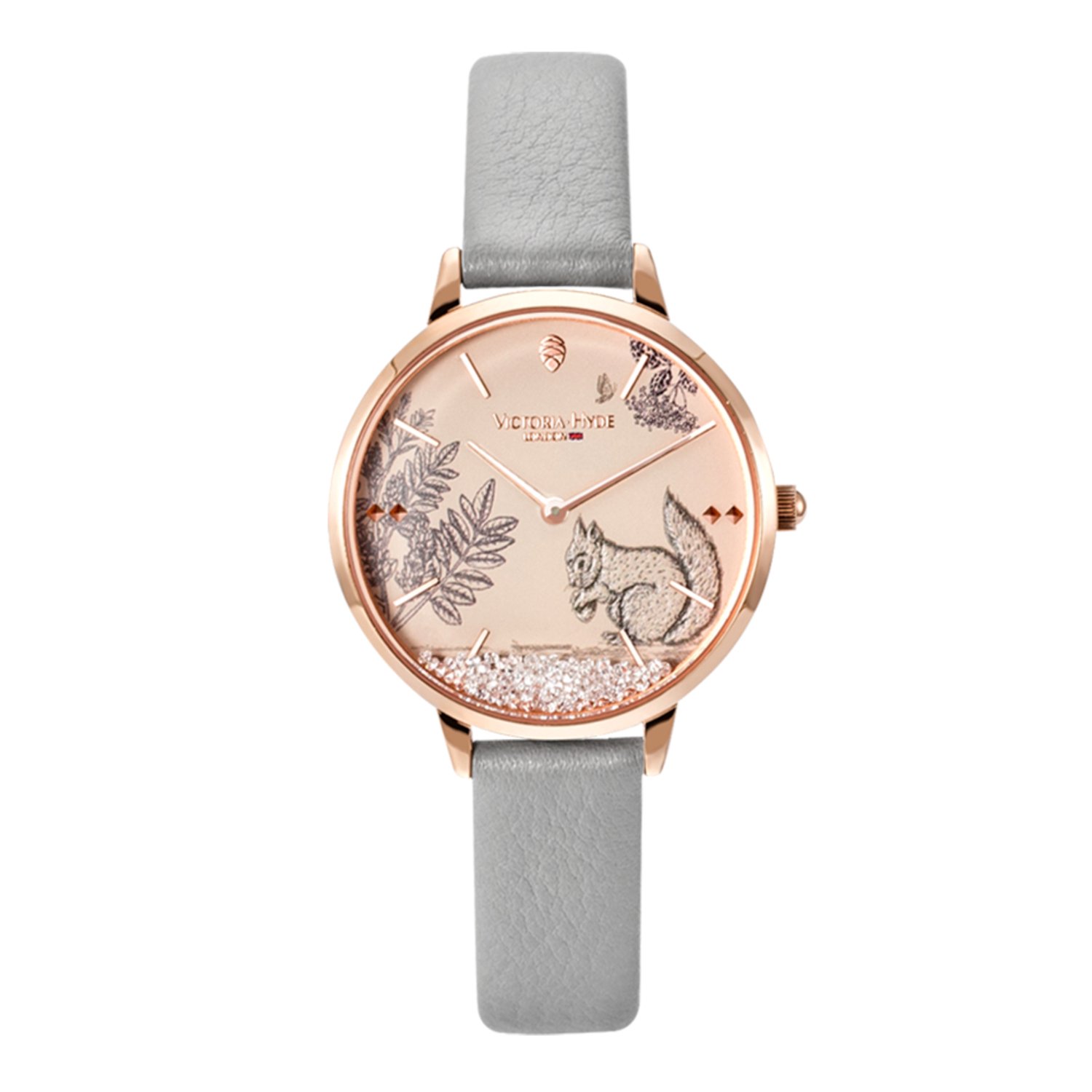 Victoria Hyde "Forest Fairytale" - Dames Horloge met Leren Band - In Lengte Verstelbaar - Cadeau voor Vrouw - Quartz uurwerk - duidelijke wijzerplaat - 3 atm - diameter 32 mm - grijs