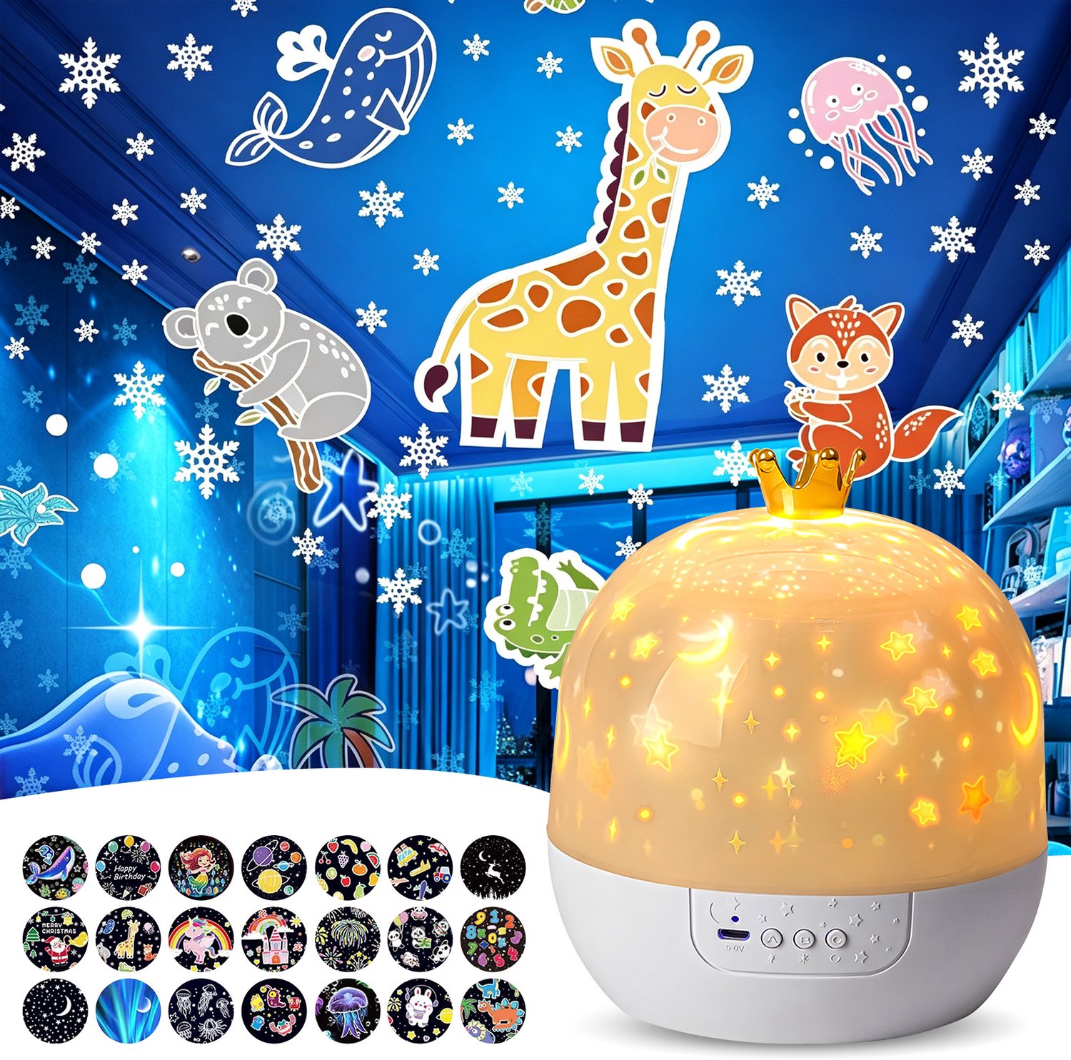 Sterrenhemel Projector Nachtlamp voor kinderen - 21 filmsets - 360° draaiend plafondprojectie lamp - Voor slaapkamer babykamer, cadeau voor kinderen 1‑14 jaar