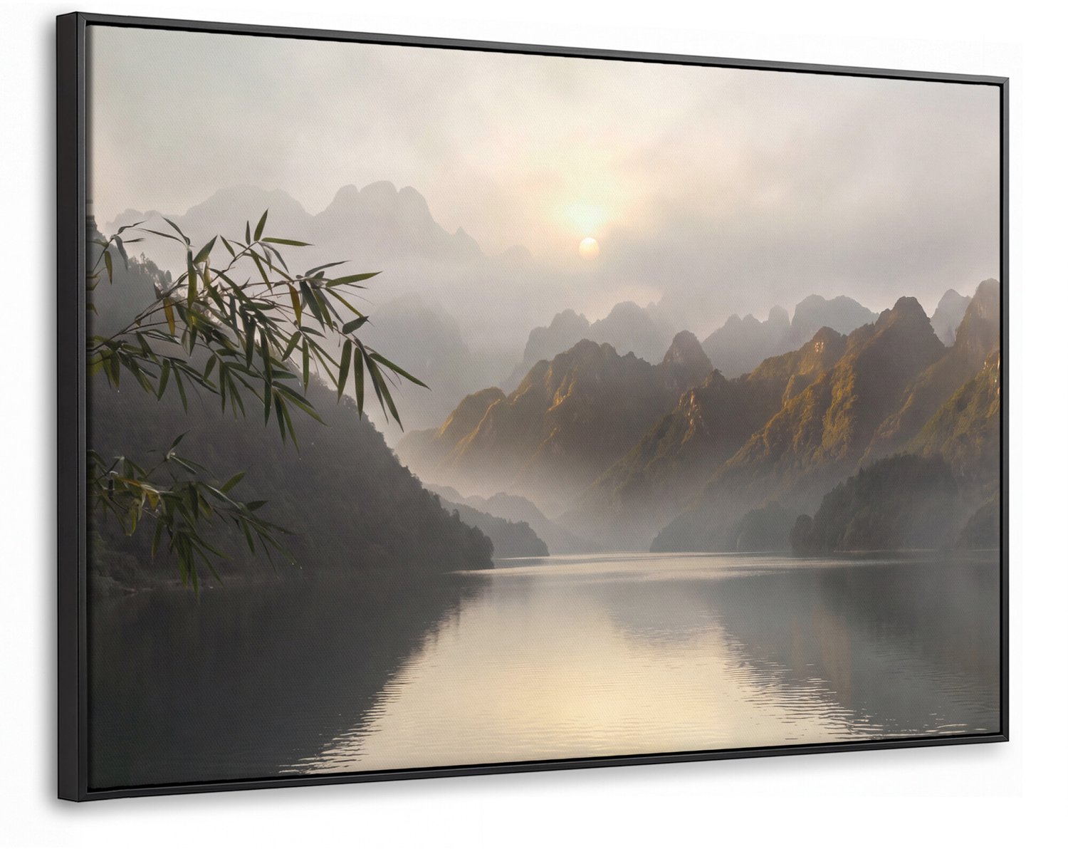 Canvas Schilderij met Baklijst - Bergen - Water - Mist - Natuur - Landschap