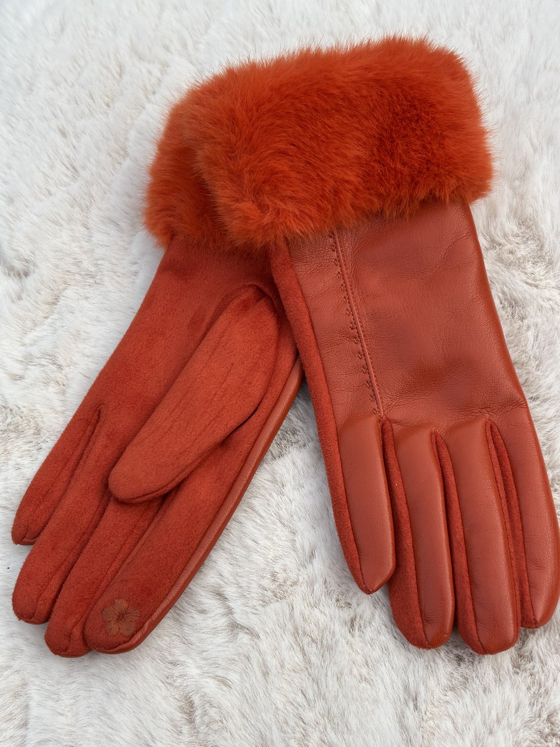 Handschoenen Dames - Herfst - Winter - Chique - PU Leer 50% Polyester 50% - Oranje - One Size - Elegant - Touch Screen - Sinterklaas - Kerstmis - Verjaardag