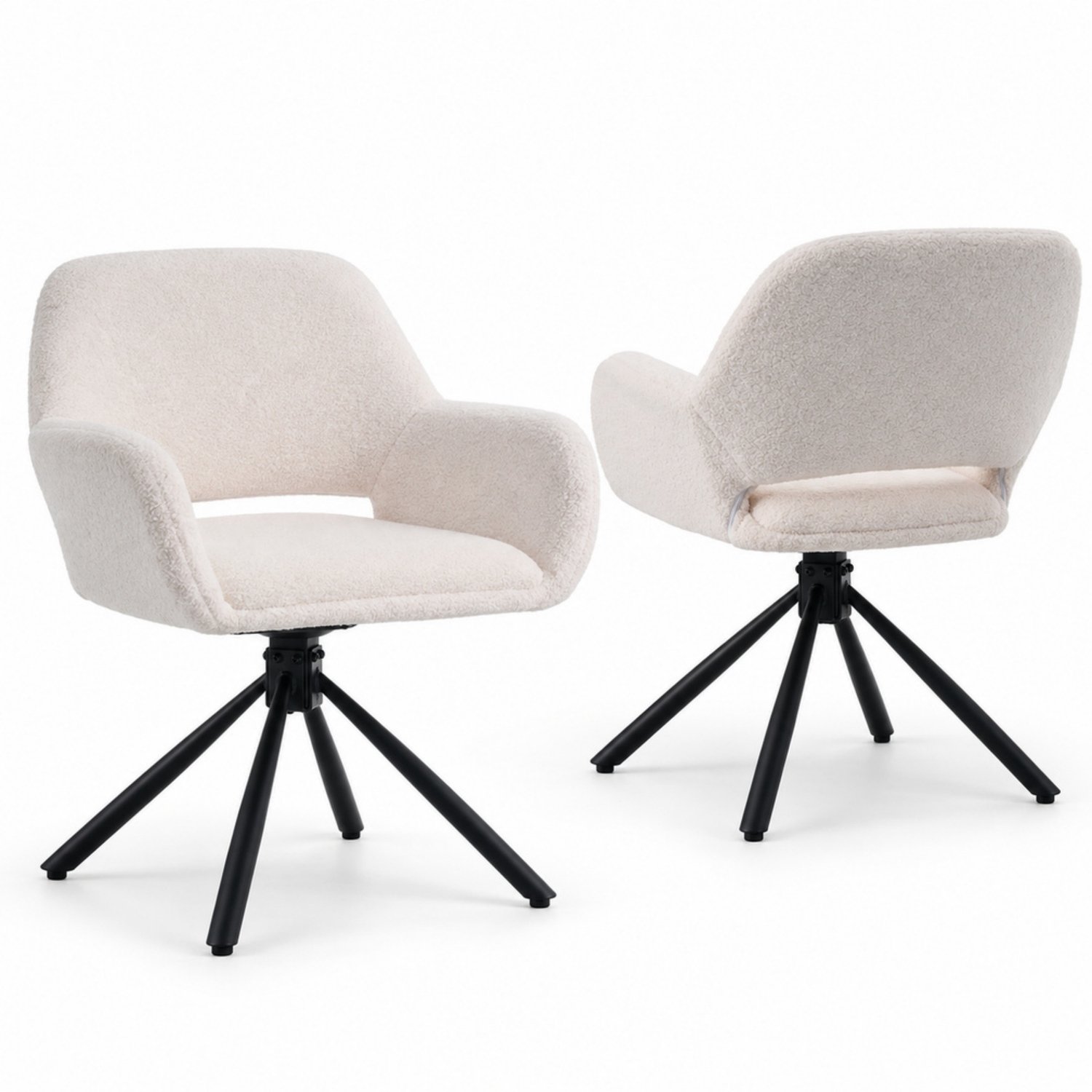 LONG DRAGON - Eetkamerstoelen - Set van 2 - Draaibaar - Sherpa bekleding en armleuningen - Modern ontwerp - Wit
