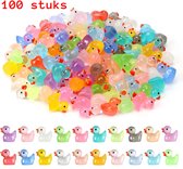 100 stuks Luminous Mini Eenden voor knutselen en tuin landschap - Glow in the Dark Eenden - Decoratieve Hars Eenden - Kleine Resin Eenden-doe-het-zelf potdecoratie (veelkleurig)