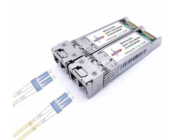 10 Gbit/s SFP+ transceiver-module, glasvezelaansluiting LC/UPC Duplex, monomode (OS2), 10GBase-LR SFP+ module 1310nm DDM 10KM, 2 stuks