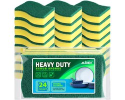 AIDEA Heavy Duty Scrub Sponge Dishwashing Pack of 24, Cleaning Scrub Sponge, Smell Free Double-Sided Dishwashing Sponge, Effortless Cleaning Eco Scrub