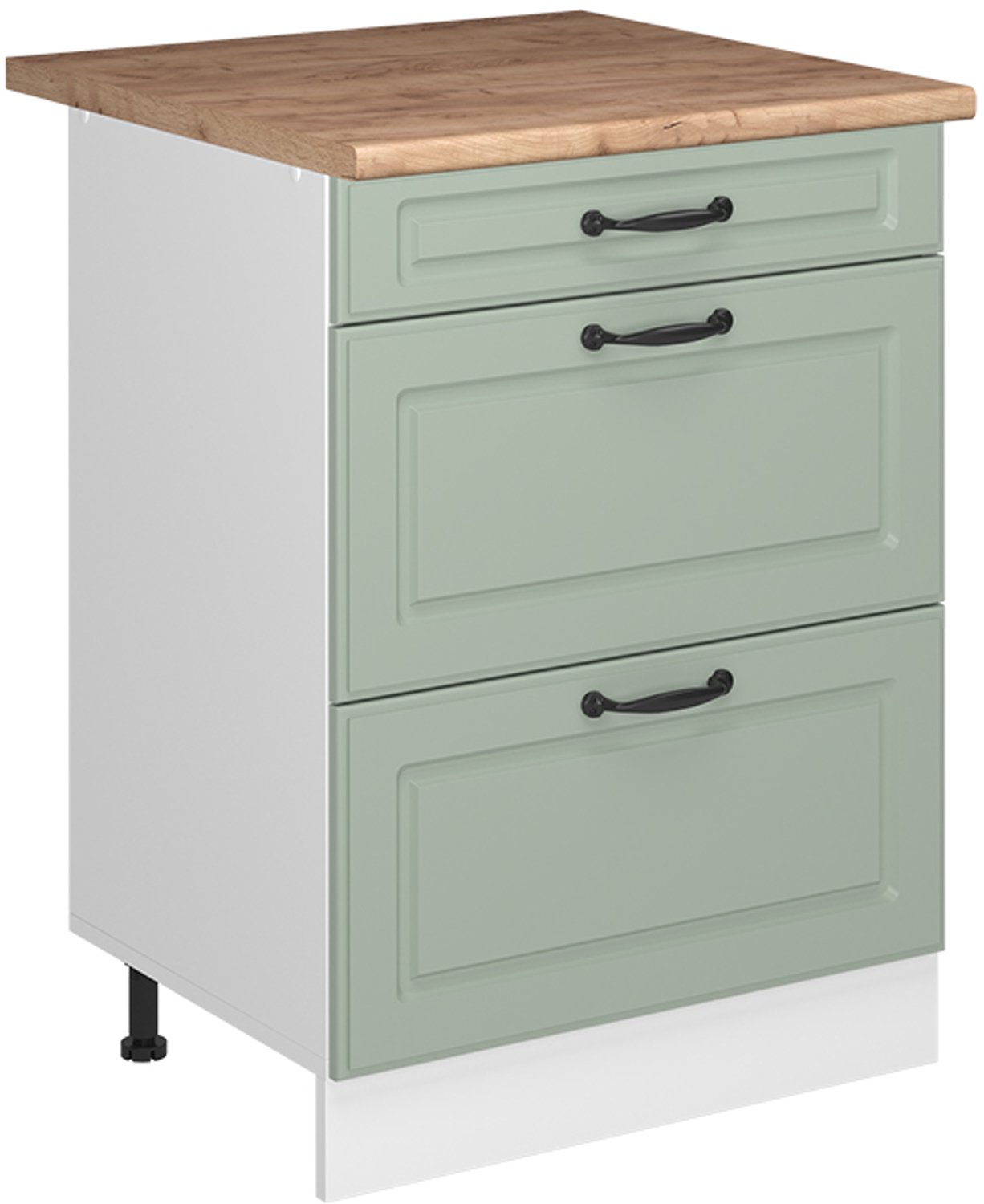 Vicco Keukenonderkast R-Line, Mint landelijk/Wit, 60 cm met laden goudkleurig eiken werkblad