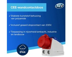 CEE wandstopcontact, 400 VAC / 230 VAC, 16 A, 5-polig, 3P + N + PE