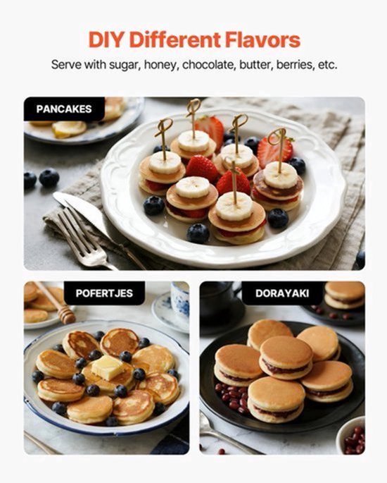 Mini Pannenkoekenmaker 25 Mini-Pannenkoeken - 43 mm Diameter - Roestvrij Staal - Elektrisch Wafelijzer - Poffertjes Grill - Voor Thuis En Restaurant — cadeau in Cadeau-ideeën - foto 5